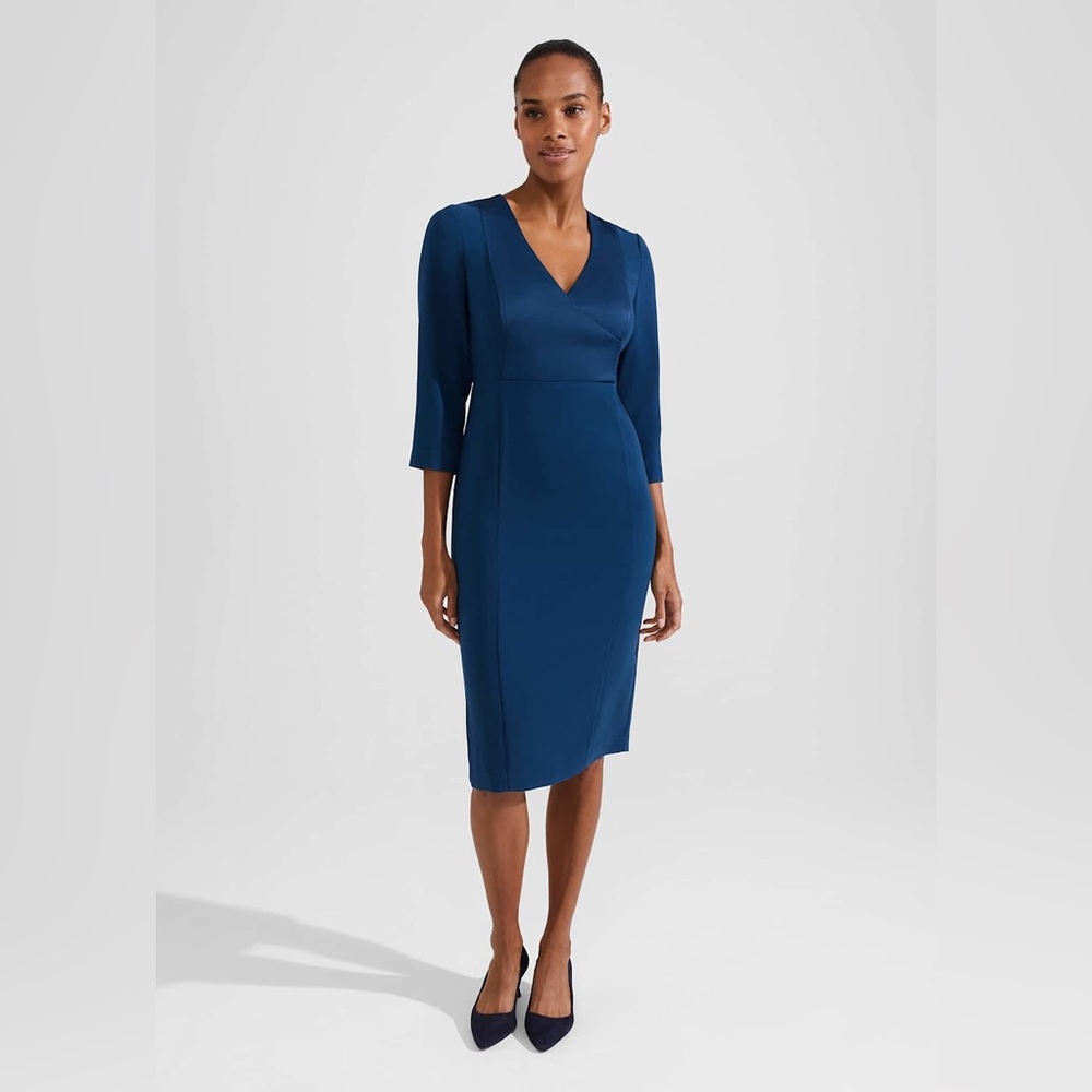 HOBBS LONDON Blue 3/4 Sleeve Midi Tailored  Modest Work Wear Business Casual Dre - Picture 4 of 16